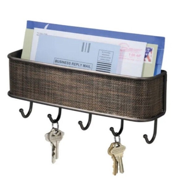 InterDesign Wallmount Mail & Key Rack Metal Bronze Mesh 10 inch x 4.5 inch - Picture 1 of 8